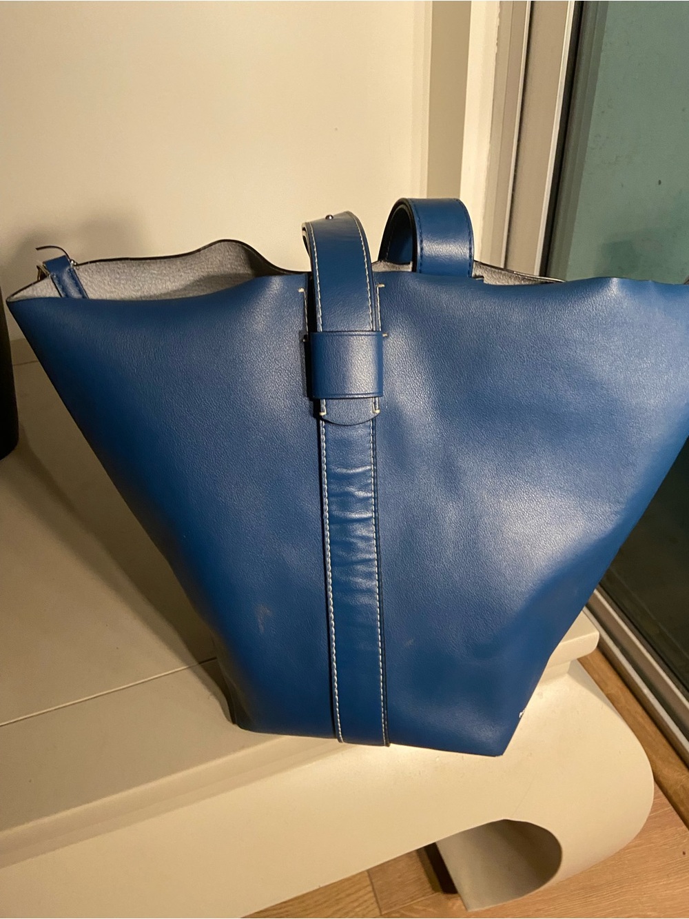 Proenza Schouler Blue Leather Tote with Central Strap with clip and ring closure